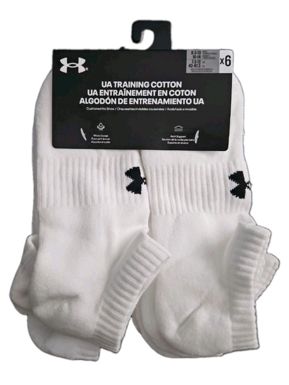 UNDER ARMOUR Men's 8.5-13 Training Cotton Cushioned No Show Socks 6-Pairs
